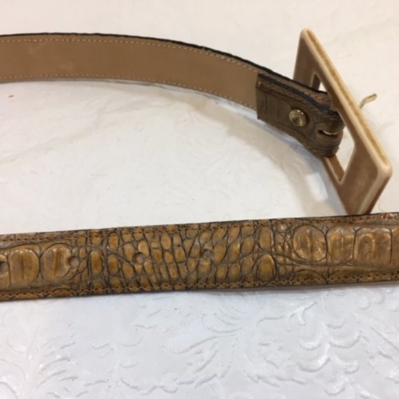Vtg Leatherock Leather Croc Style Brown Skinny Belt Sm - Picture 6 of 10